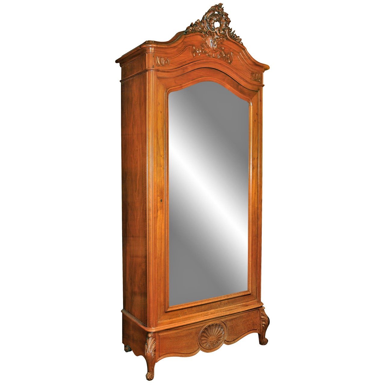 Antique French Armoire with a Large Beveled Mirror Door