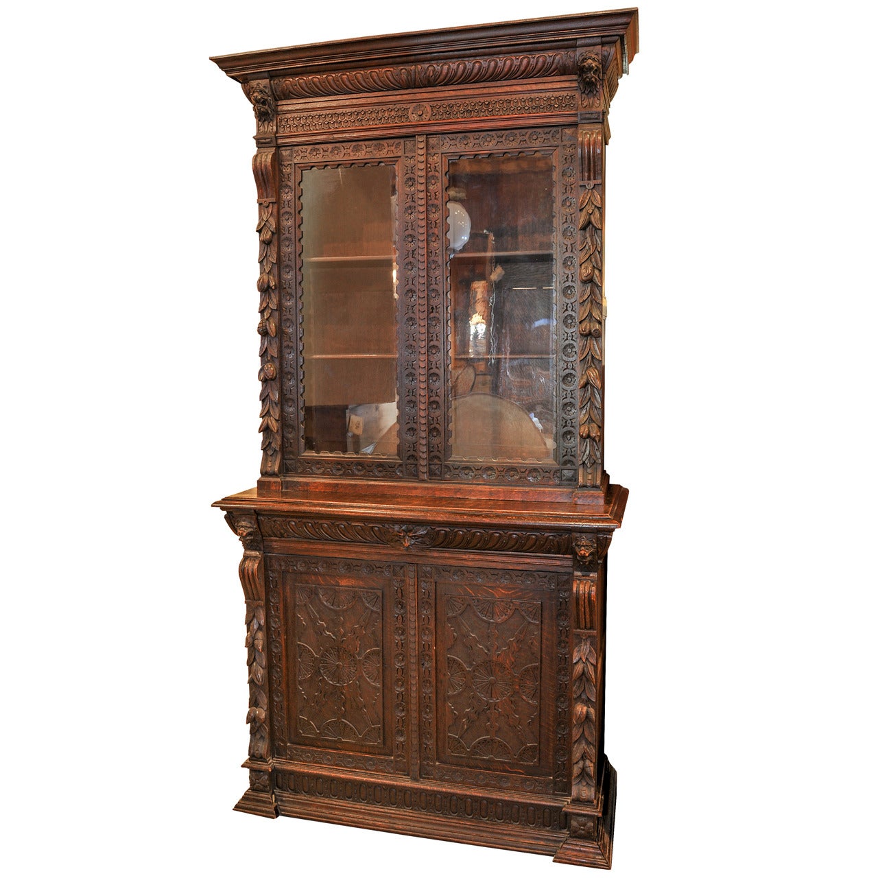 Carved Oak Bookcase For Sale
