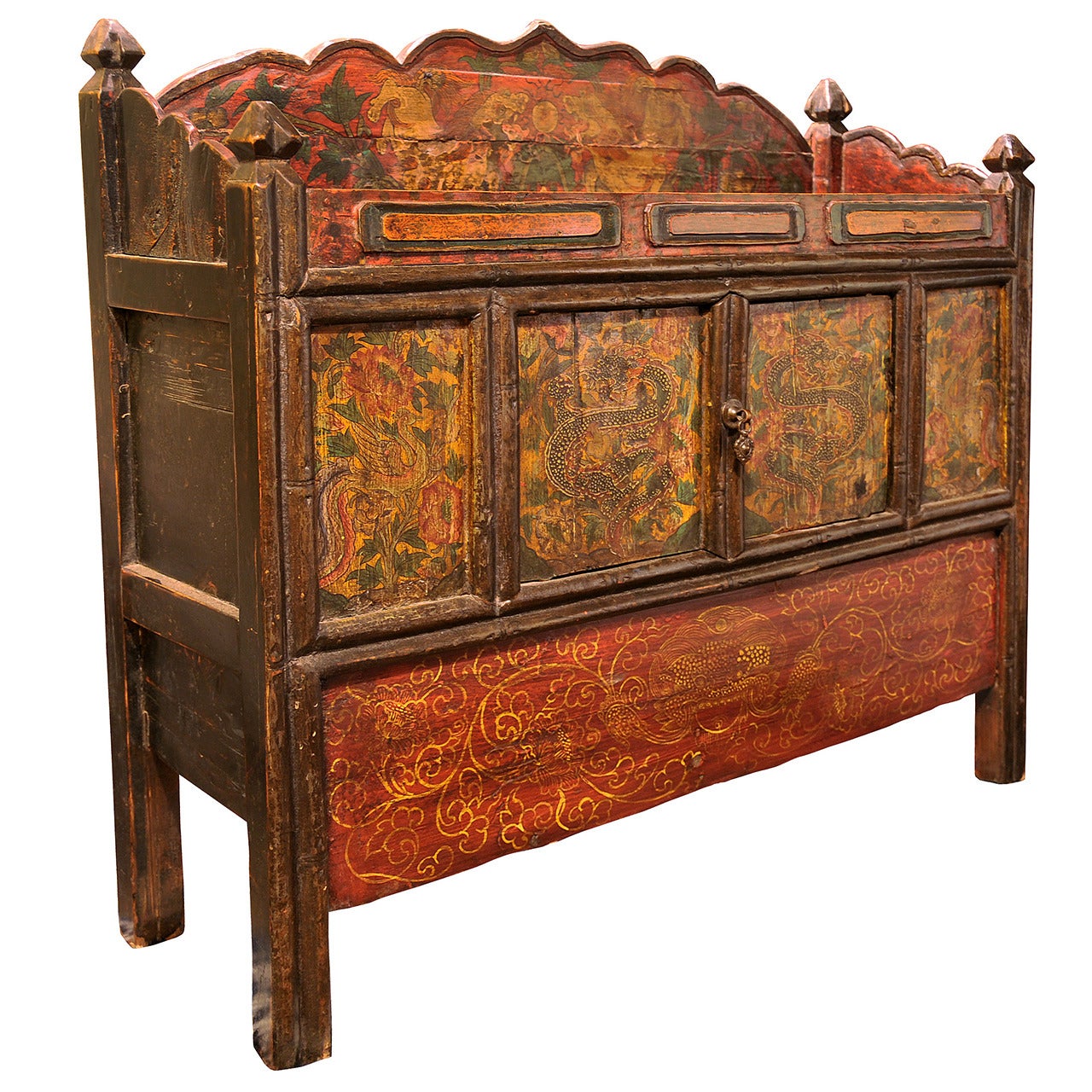 Tibetan Two-Door, Hand-Painted Cabinet