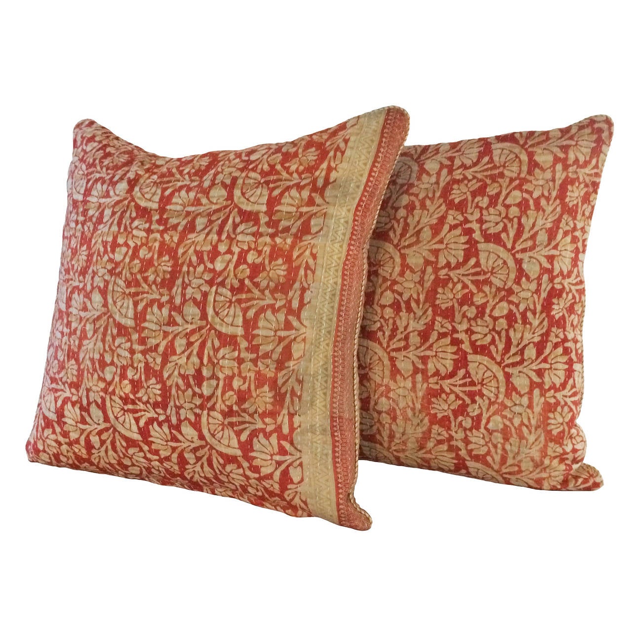 Pair of Vintage Kantha Pillows In Excellent Condition In Montecito, CA