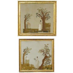 Pair of 19th Century French Framed Needlepoint on Silk