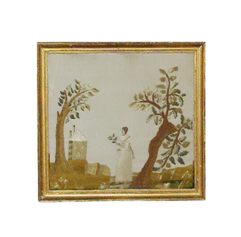 Pair of 19th Century French Framed Needlepoint on Silk 1
