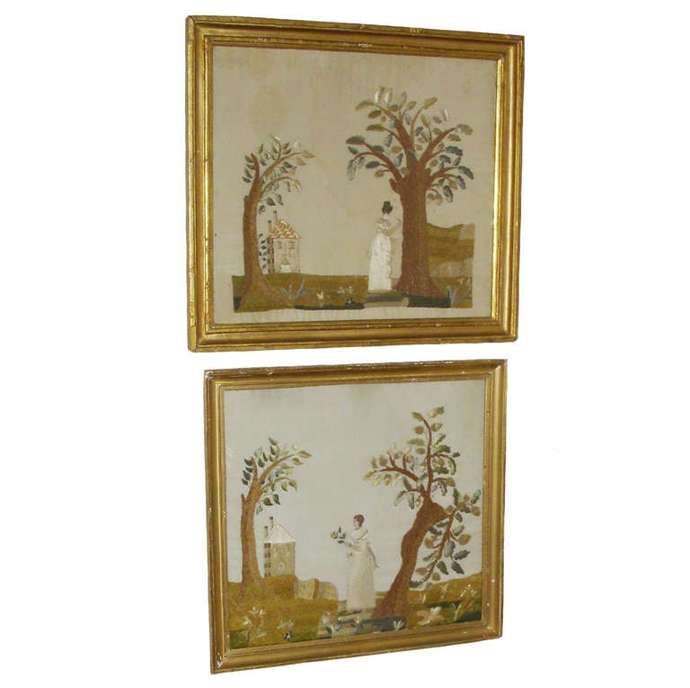 Pair of 19th Century French Framed Needlepoint on Silk 3