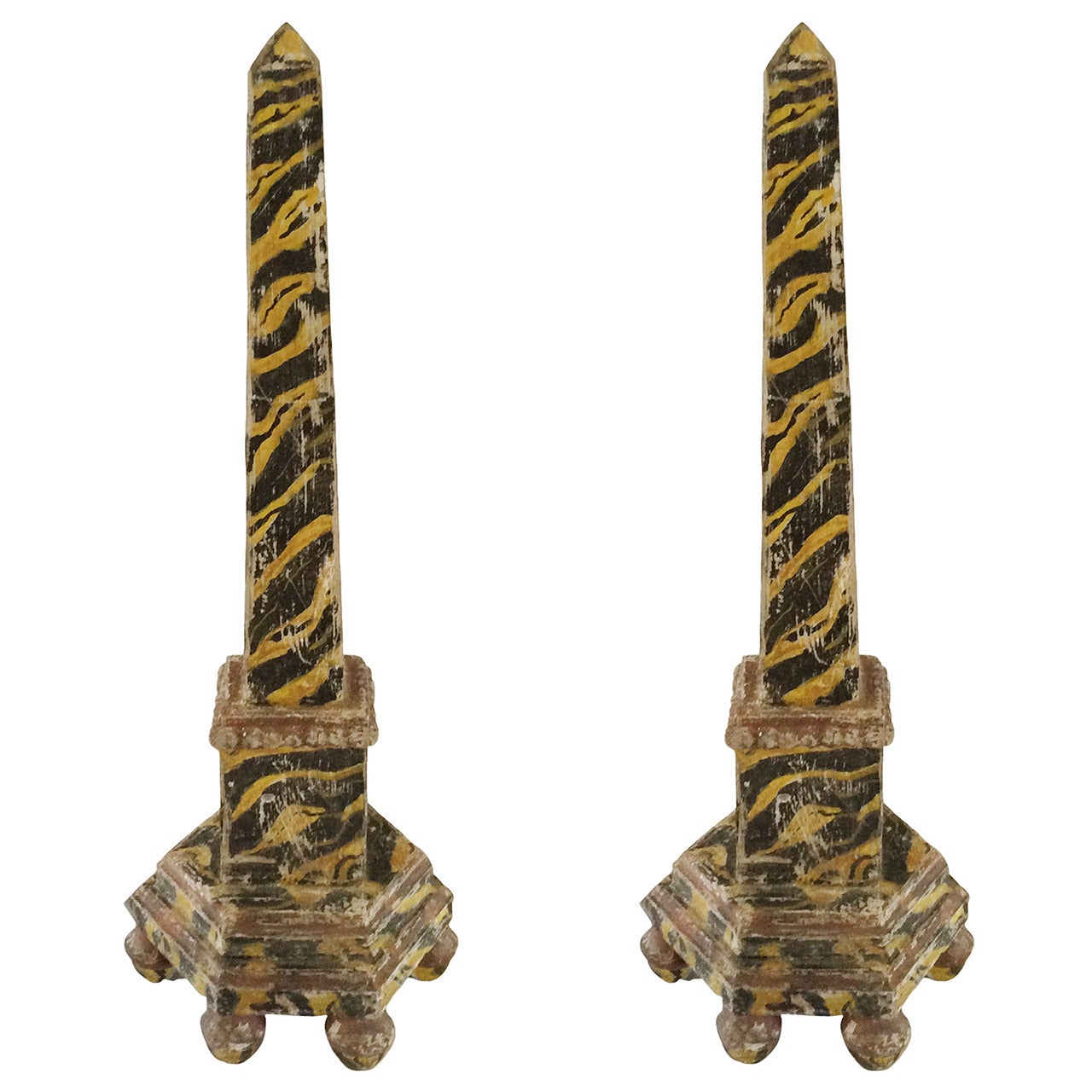 Pair of Italian Marbleized Obelisks