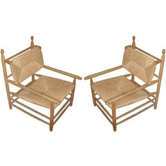 Pair of Rush Arm Chairs in the style of Charlotte Perriand