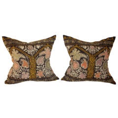 Antique Pair of Black Embroidered Suzani Pillows