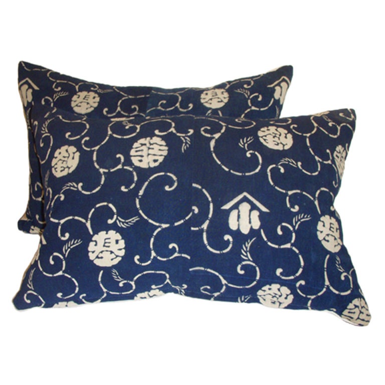 Pair of Japanese Indigo Pillows at 1stdibs