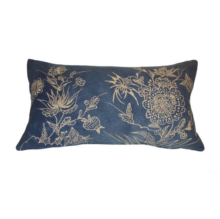 Chinese Pair 19th Century Indigo Floral Pillows