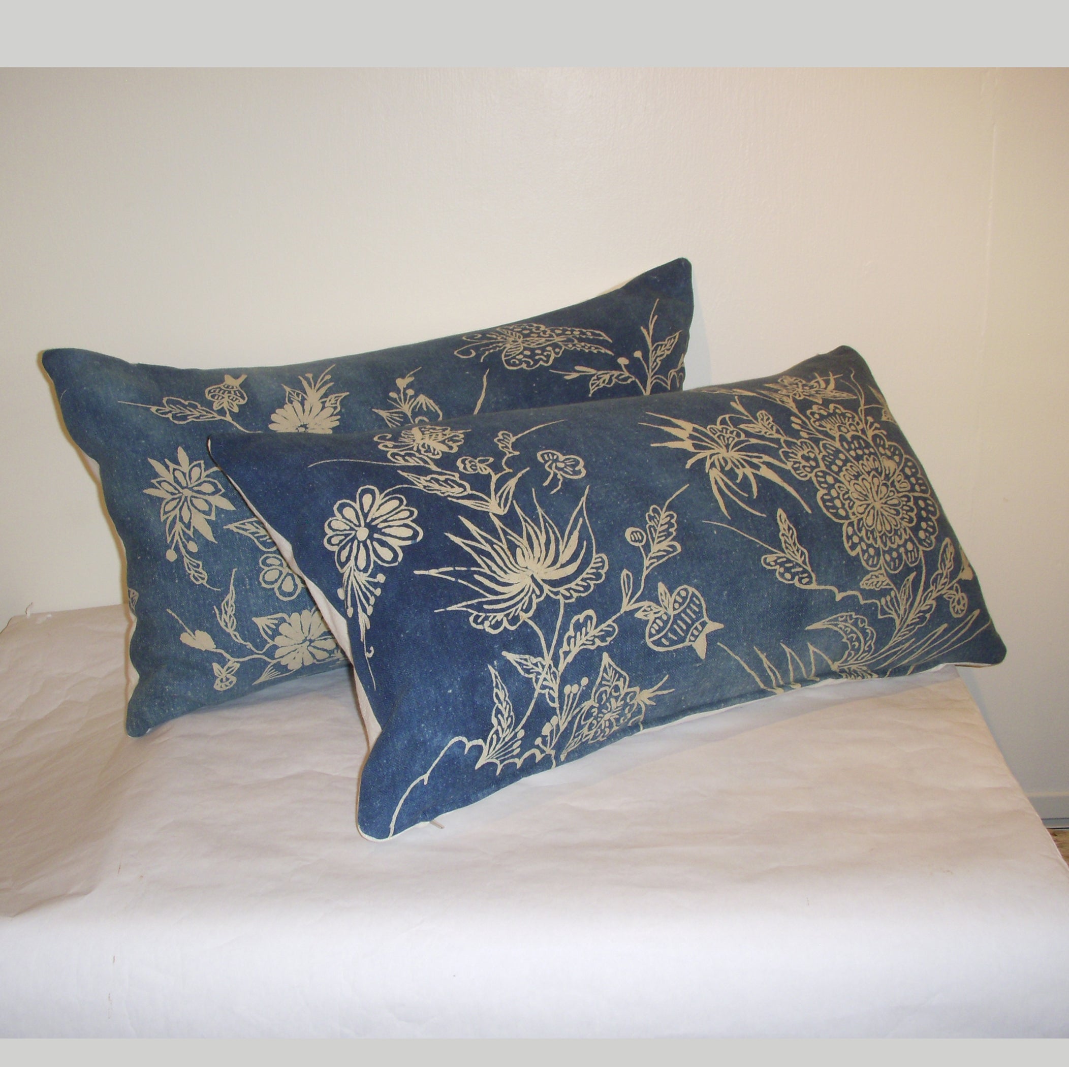 Pair 19th Century Indigo Floral Pillows
