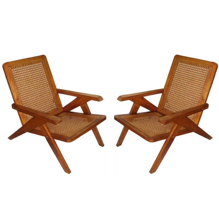 Pair of Cane Chairs by Pierre Jeanneret In Excellent Condition In Montecito, CA