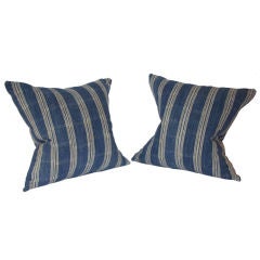 Pair of African Striped Indigo Pillows