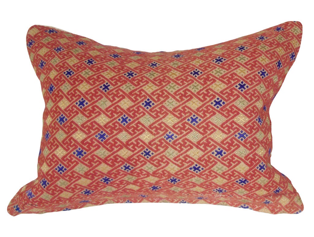 Fabric Pair of Chinese Red Brocade Pillows