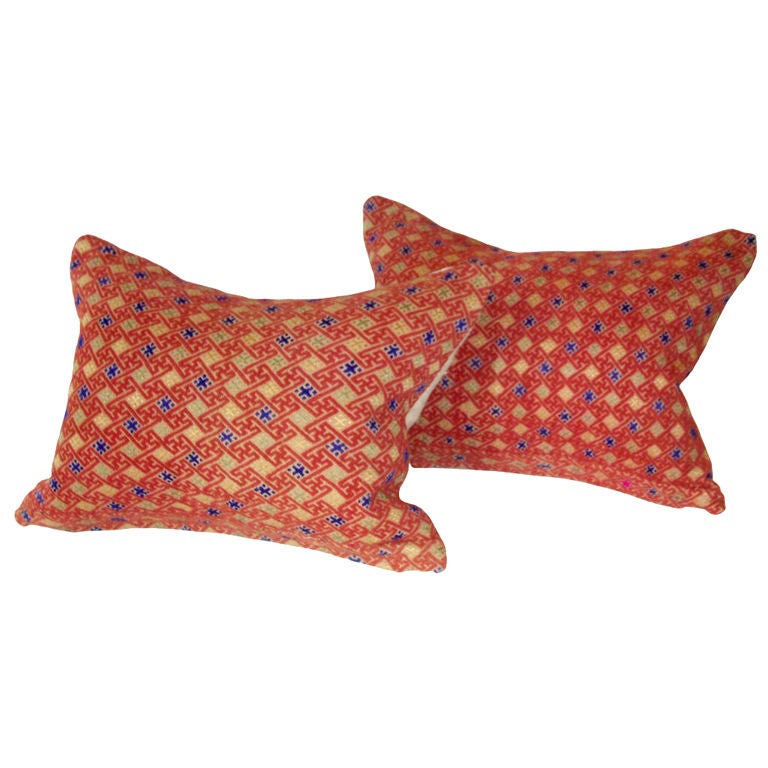 Pair of Chinese Red Brocade Pillows