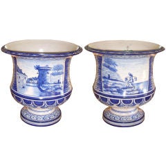 Pair of 19th Century Nevers Faience Urns