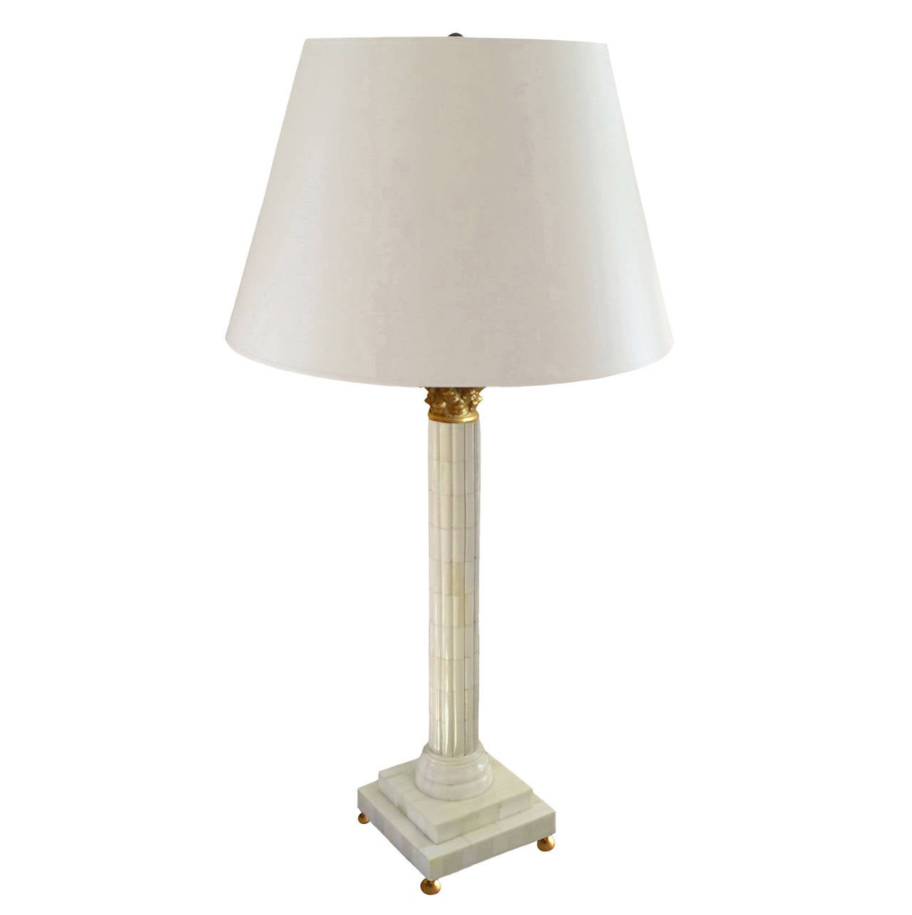 Pair of Bone Column Candlestick Lamps