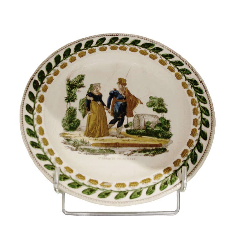 Creil Soft Paste Porcelain Plates depicting pastoral scenes;  Circa 1860.  The charms of country life in 19th Century France.  Priced individually.