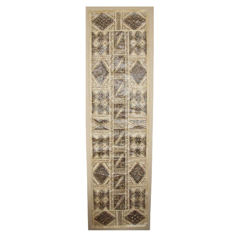 A series of three original Polynesian hand-painted parchment panels; intricate etching; free-floating, mounted on stretched linen panels. Historical works on parchment, circa 1900. Sold individually.
31.75 W x 57.5 H x 1.25 D.
22.75 W x 74 H x