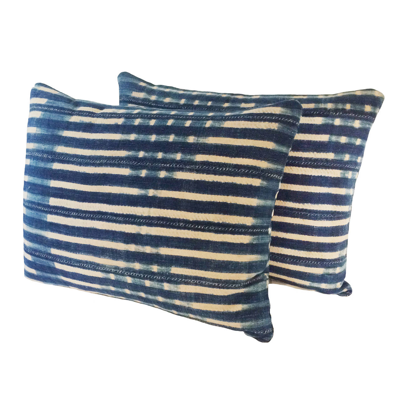 Pair of Striped Batik Pillows In Excellent Condition In Montecito, CA