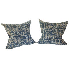 Antique Pair Japanese Katazome Pillows