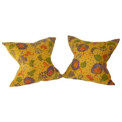 Pair of Antique Yellow Floral Batik Pillows