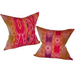 Pair of Antique Silk Ikat Pillows