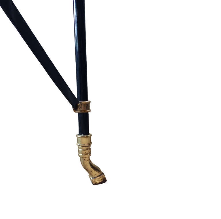 French Directoire style Iron Gueridon with gilt brass fittings, white marble top. Circa  1950.