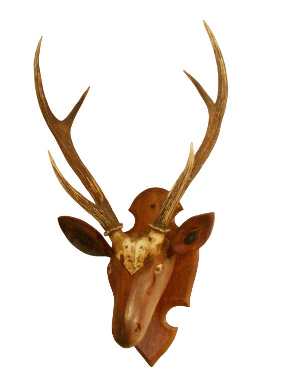 19th Century French Polychrome Deer Head In Excellent Condition In Montecito, CA