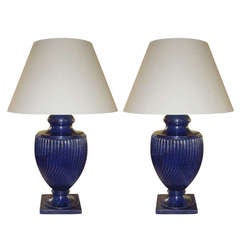 Pair of French Lapis Urn Table Lamps