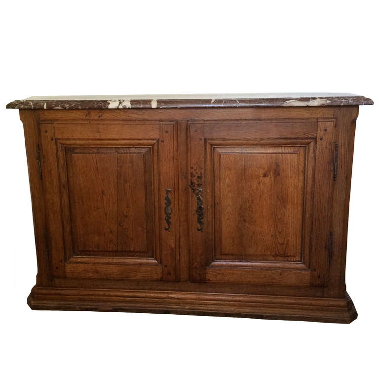18th Century French Oak Buffet with two doors; original marble top.