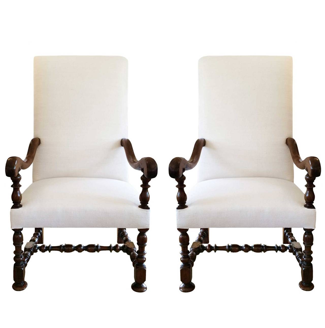 18th Century and Earlier Pair of Louis XIII Walnut Armchairs
