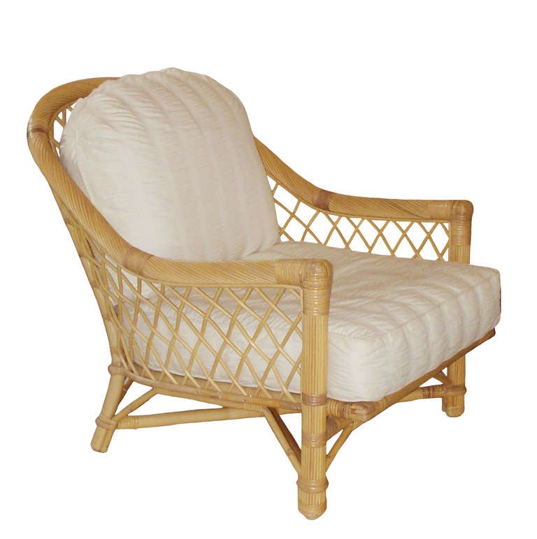 Set of Four Bielecky Rattan Lounge Chairs In Excellent Condition In Montecito, CA