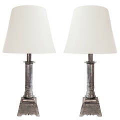 18th Century Pair of Directoire Pewter Lamps