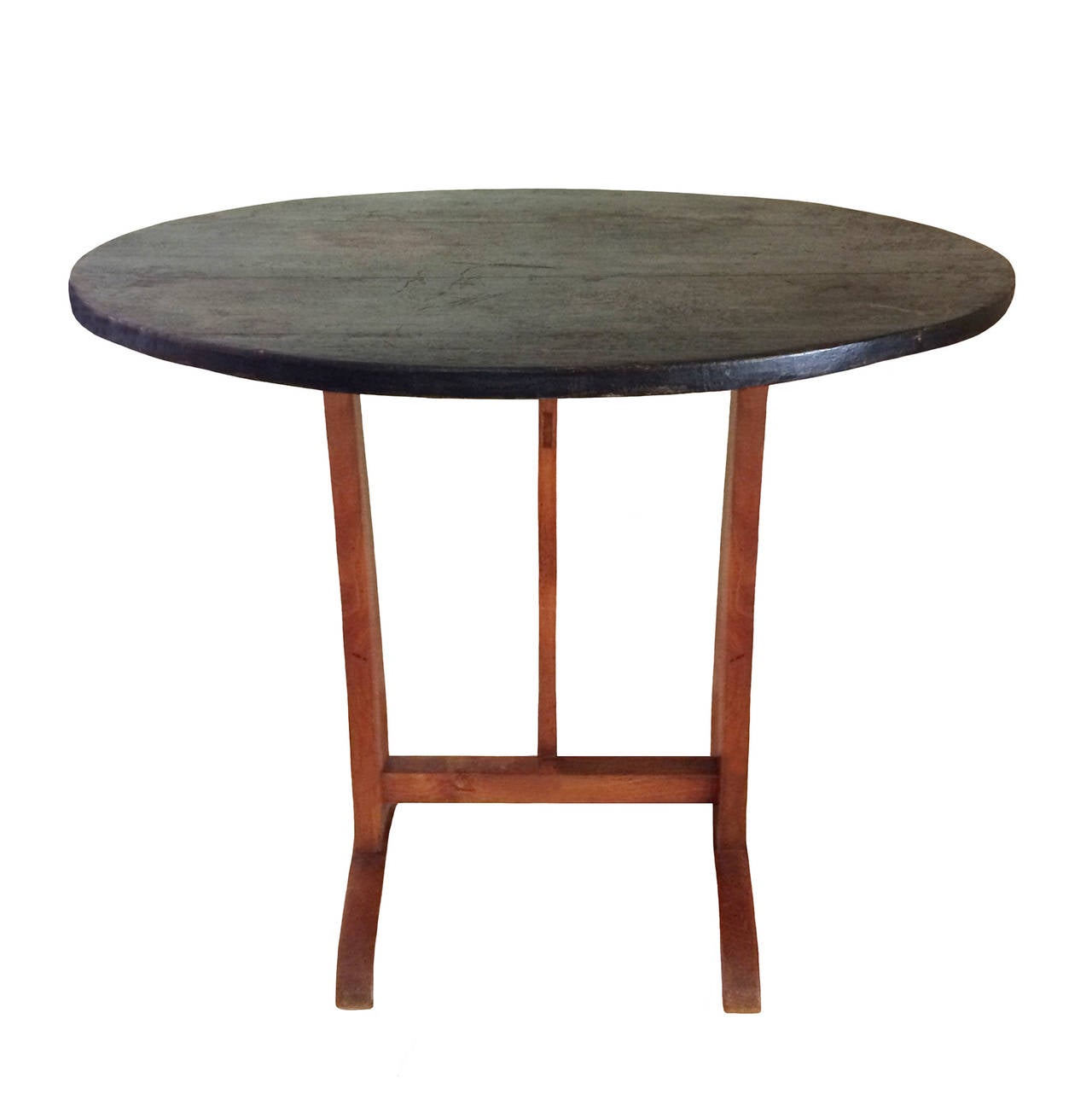 French cherry wine tasting tilt-top table with ebonized top; 18th century.