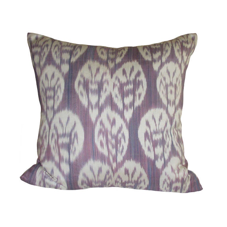 Pair of custom pale lavender Ikat down pillows; Uzbekistan; 19th Century.