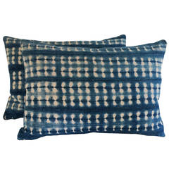 Pair of African Batik Indigo Pillows