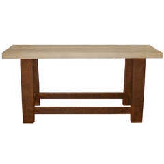 Aged Oak Console with Metal Base