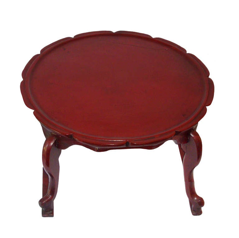 A very rare Korean Red Lacquer Tray Table; elegant scalloped border, beautifully curved shaped legs; 19th Century