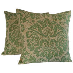 Antique 19th Century Pair of Green Fortuny Pillows