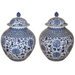Pair of Massive Chinese Export Lidded Jars