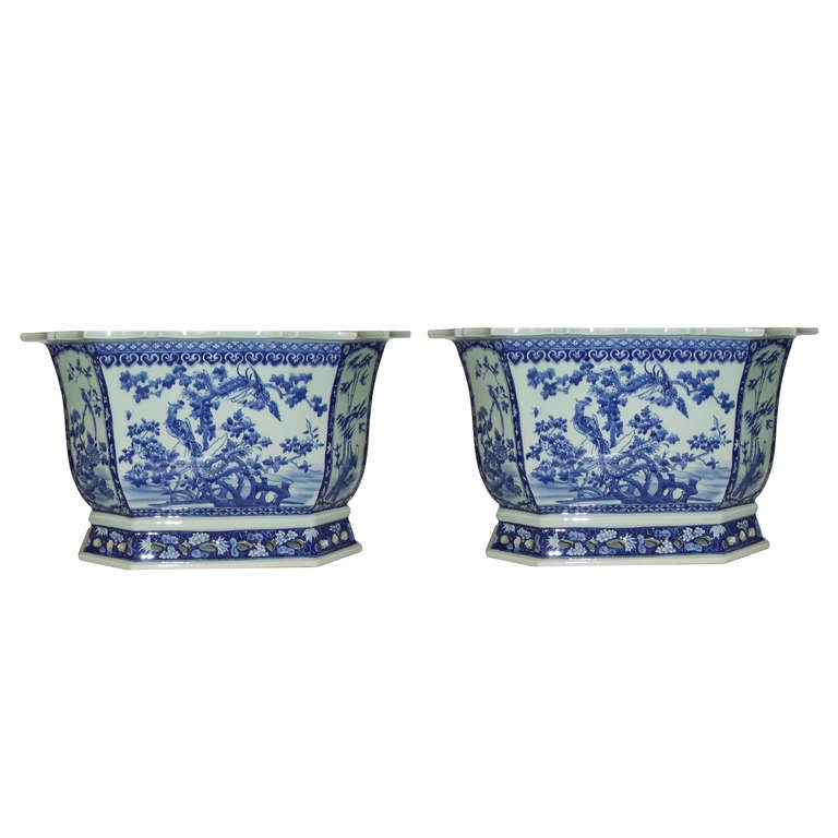 Pair Blue & White Chinese Porcelain Jardineres 1