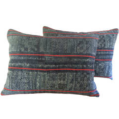 19th Century Indigo Batik Pillows