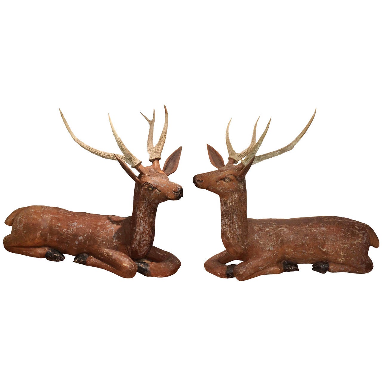 19th Century Pair of French Reclining Deer For Sale 2