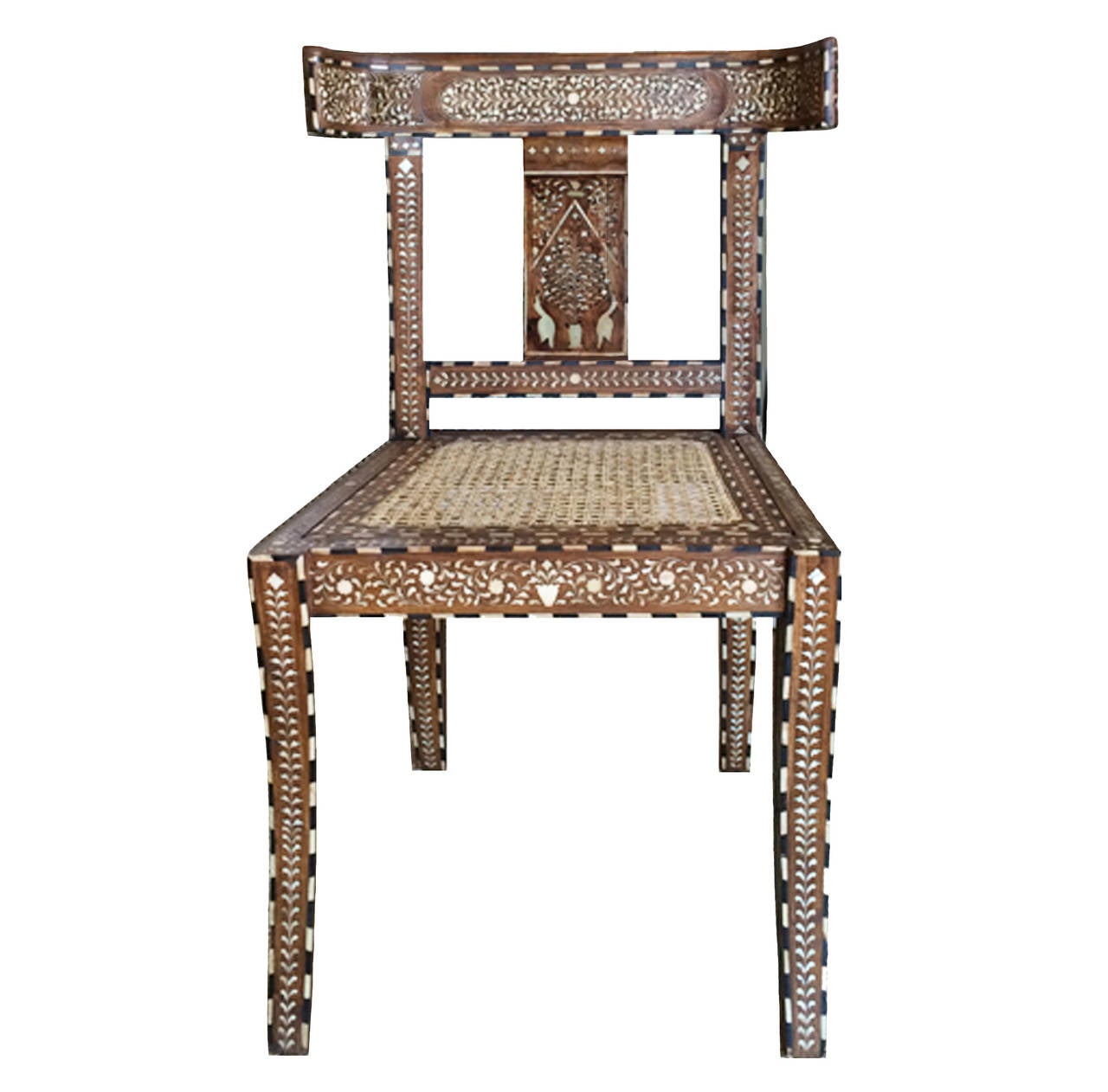 Indian Klismos Bone Inlay Chair For Sale