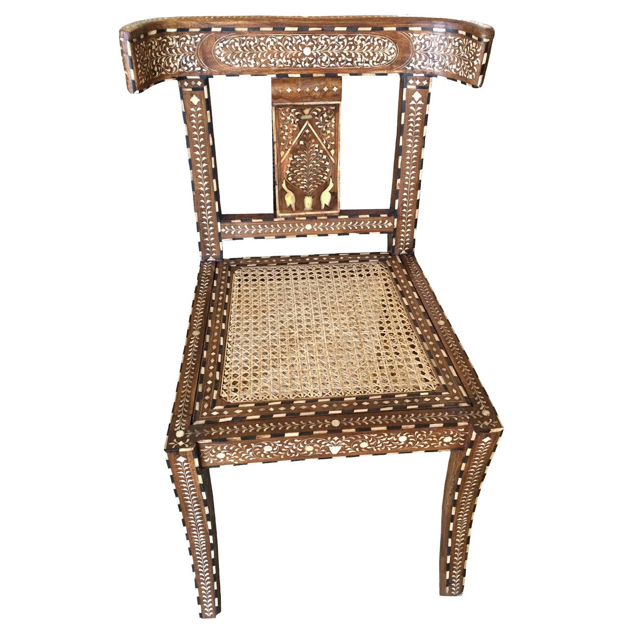 Klismos bone inlay teak chair, India, early 20th century.
