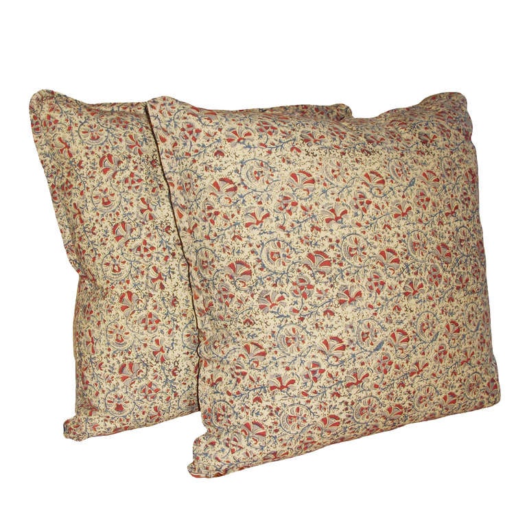 Vintage Hand Blocked Indian Pillows In Excellent Condition In Montecito, CA