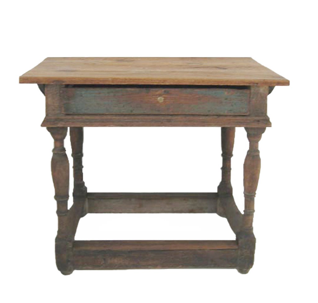 A fabulous Swedish Baroque Polychrome Table with a single drawer; original Blue Patina; Circa  1860.