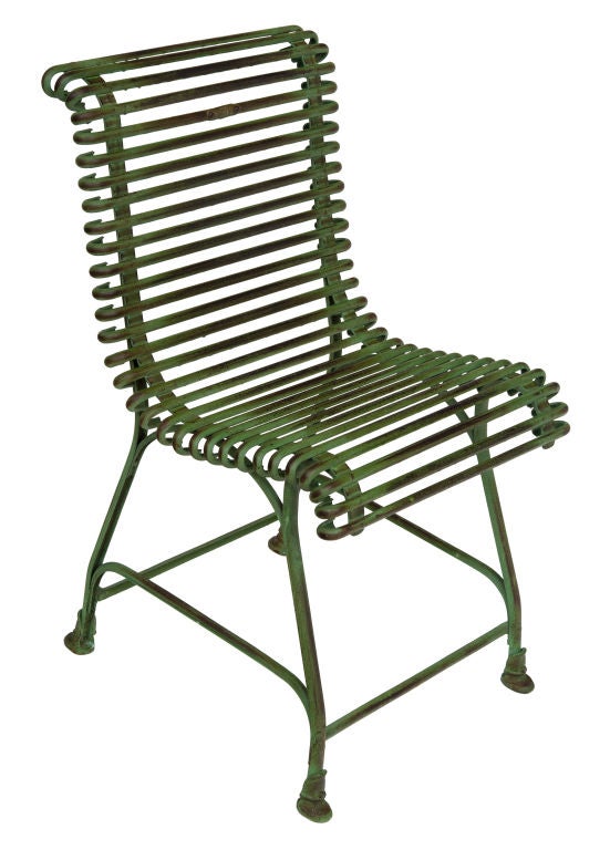 French Green Iron Garden Side Chair originally designed for the Luxemborg Gardens; 20th Century.  Priced individually.