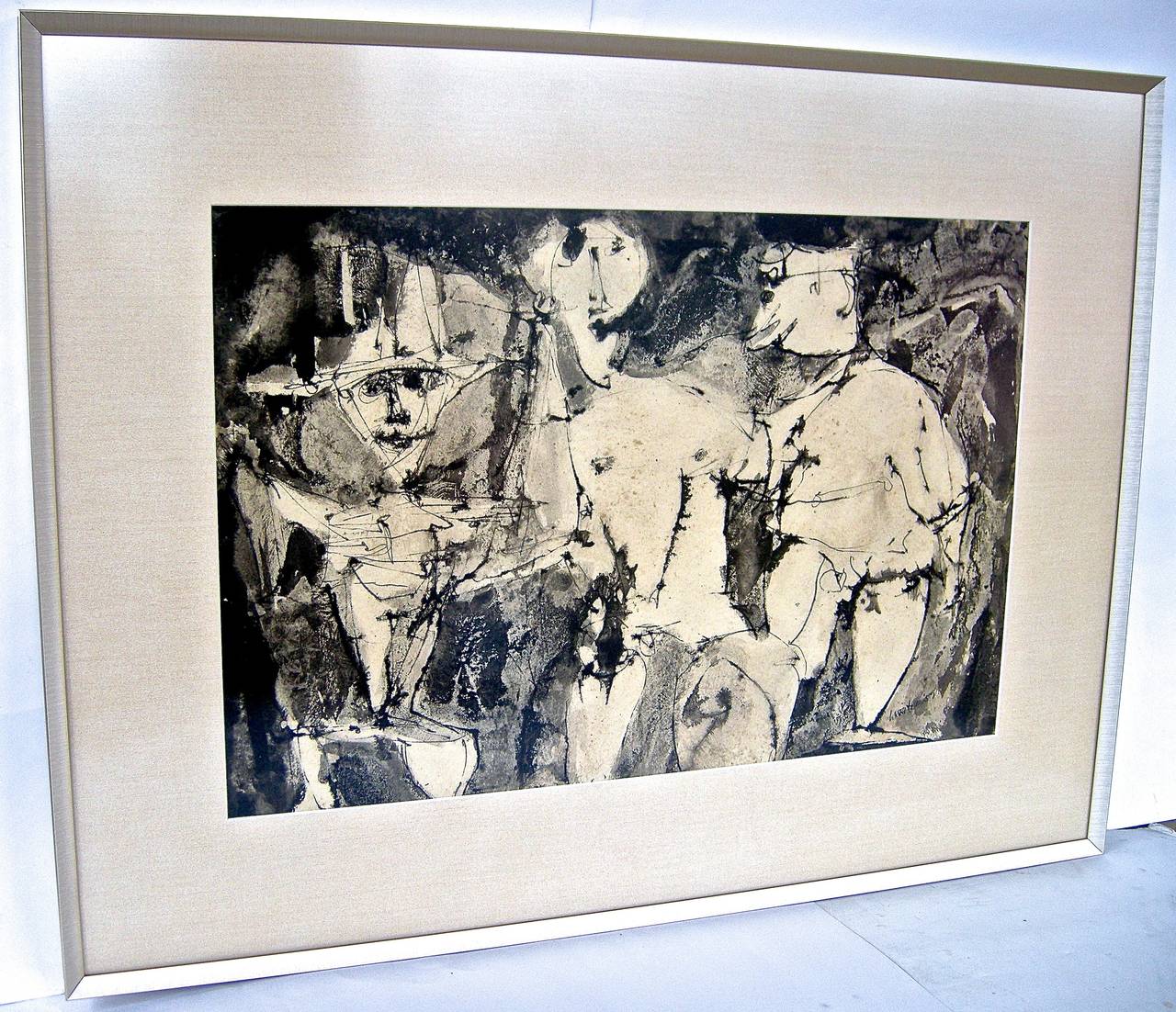 Mid-20th Century Pen and Ink Modernist Painting For Sale