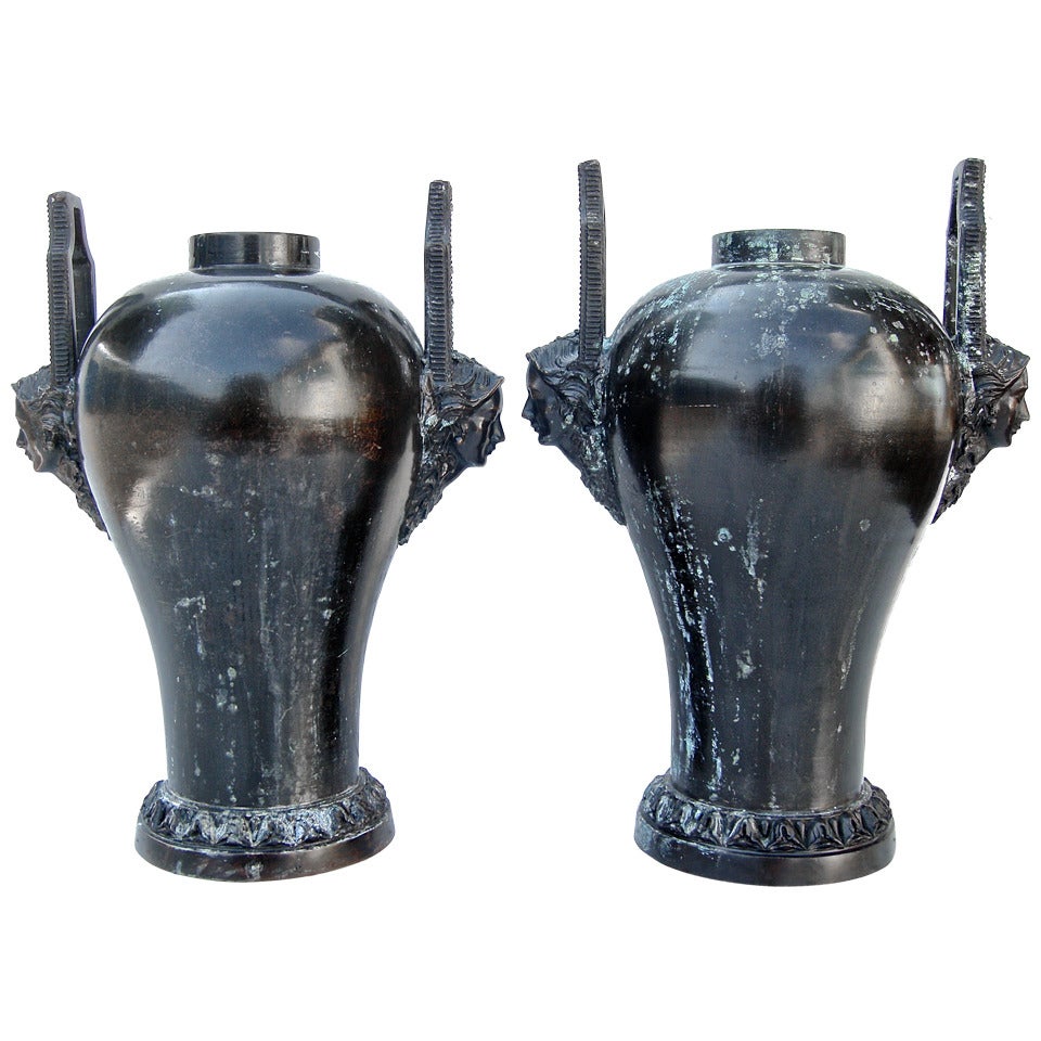 Pair of French Art Nouveau Bronze Urns For Sale