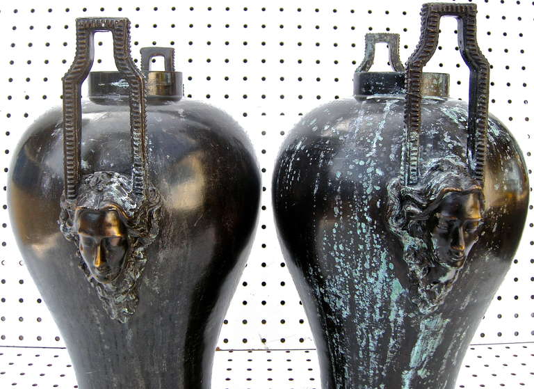 Pair of French Art Nouveau Bronze Urns For Sale 5